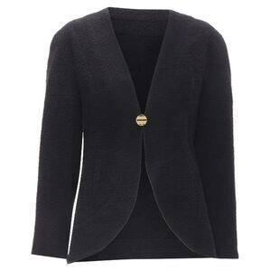 Chanel wool boucle gold round shoulder cocoon jacket